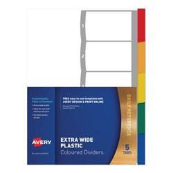 Avery L7411-5 Dividers PP A4 Xtra Wide 1-5 Index Wht